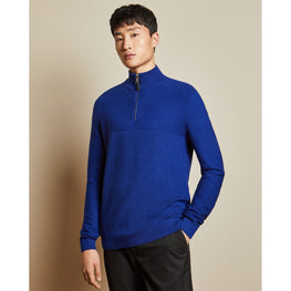 Men Mmk-Newport-Tc9M-Ls Half Zip Funnel Neck Jumper - Blue