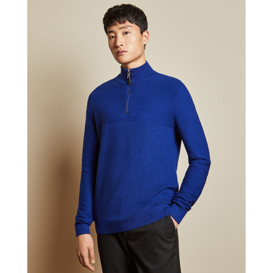 Men Mmk-Newport-Tc9M-Ls Half Zip Funnel Neck Jumper - Blue