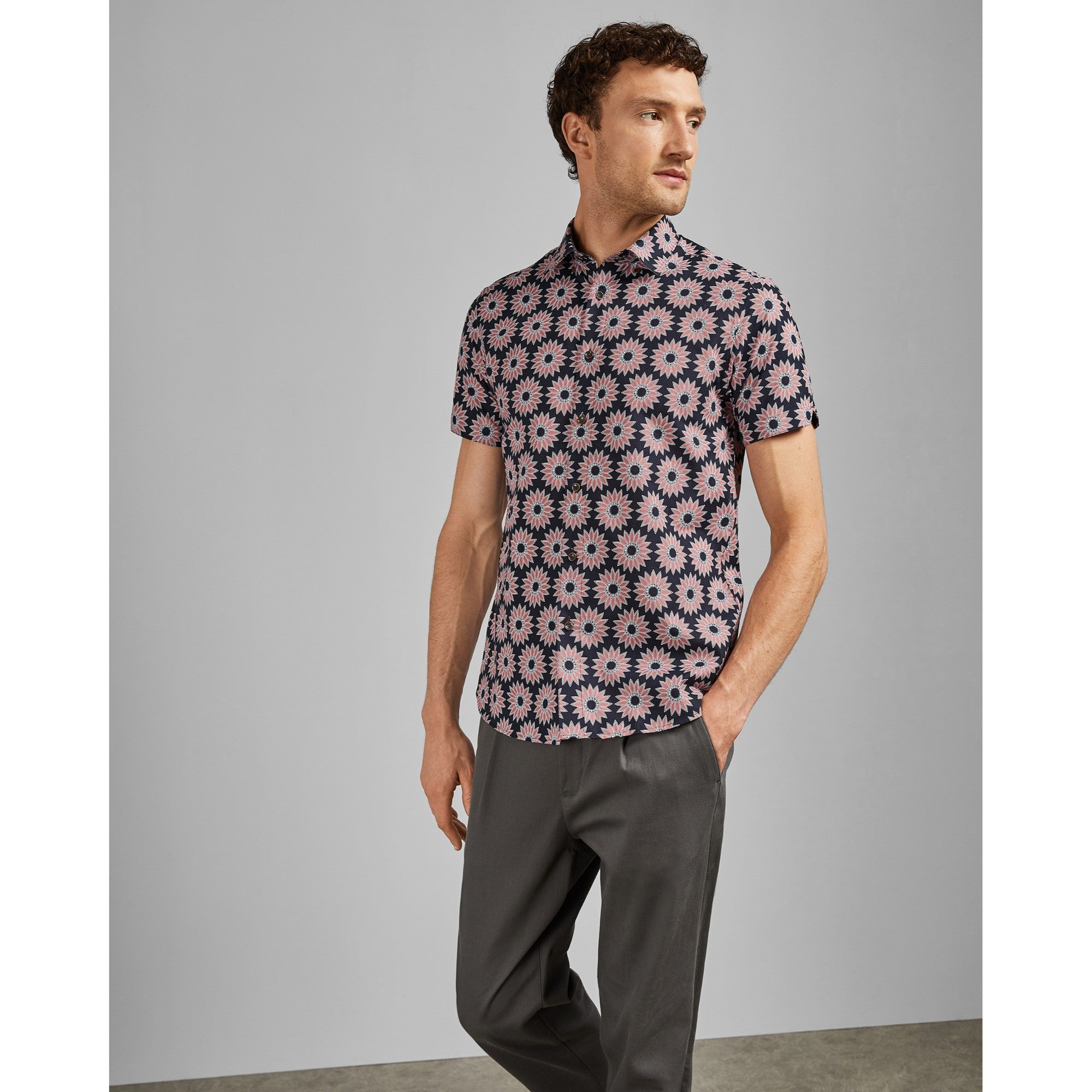 Men Mma-Spunge-Tc9M-Ss Flower Print Shirt - Navy