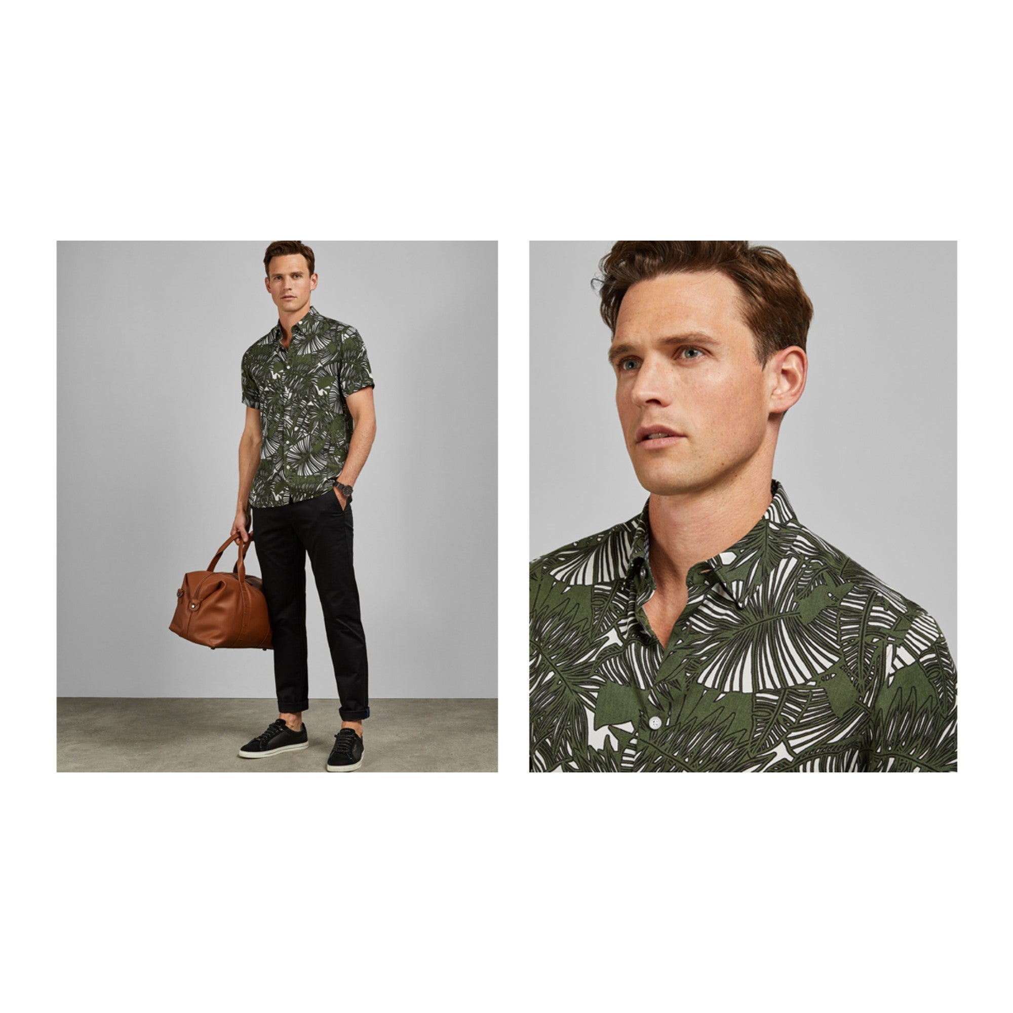 Men Mma-Hero-Ss Palm Print Shirt - Khaki