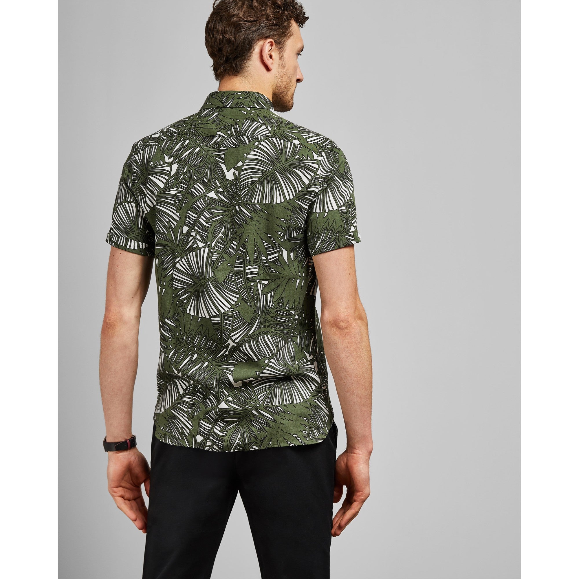 Men Mma-Hero-Ss Palm Print Shirt - Khaki