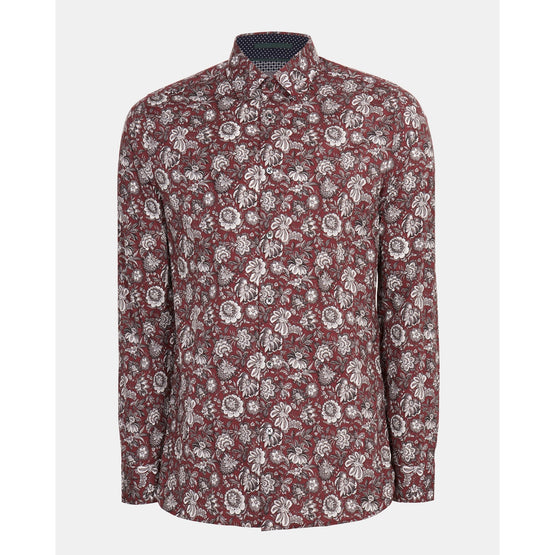 Men Mpa-Rigato-Ls Floral Printed Shirt - Dk-Red