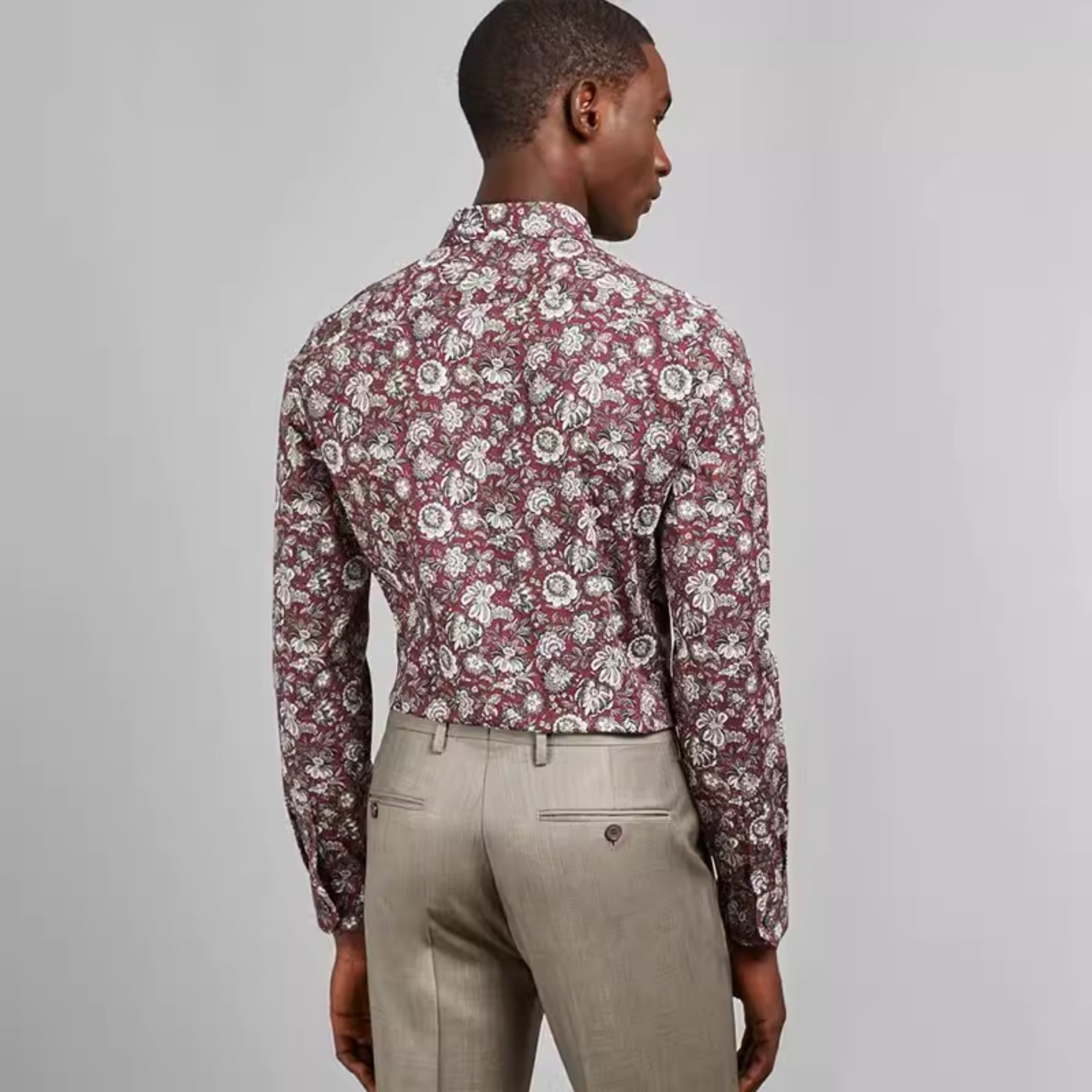 Men Mpa-Rigato-Ls Floral Printed Shirt - Dk-Red