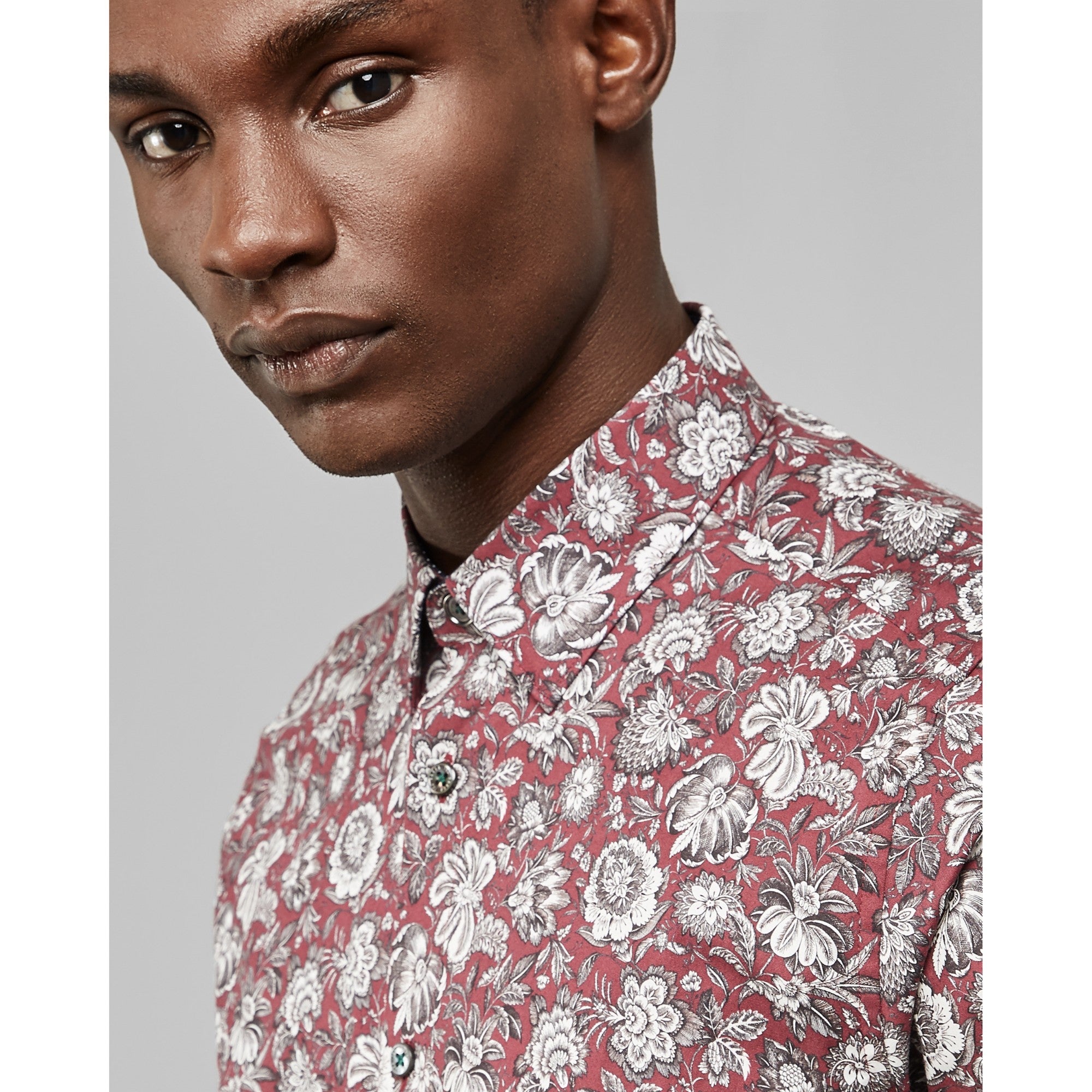 Men Mpa-Rigato-Ls Floral Printed Shirt - Dk-Red