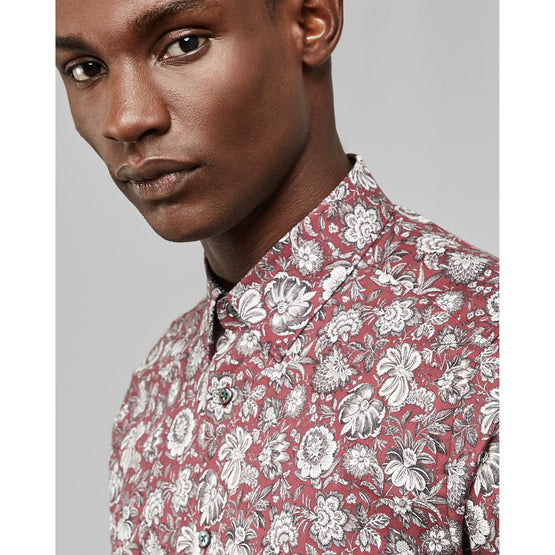 Men Mpa-Rigato-Ls Floral Printed Shirt - Dk-Red