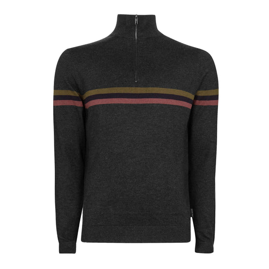 Men Mmk-Allova-Ls Stripe Half Zip Funnel Neck - Charcoal
