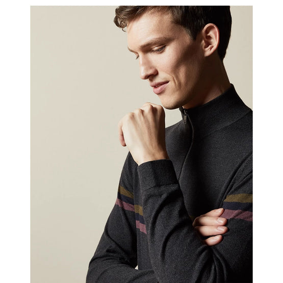 Men Mmk-Allova-Ls Stripe Half Zip Funnel Neck - Charcoal