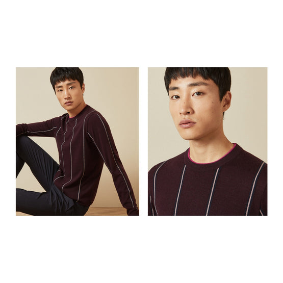 Men Mmk-Chikfee-Tc9M-Ls Stripe Crew Neck - Dk-Red