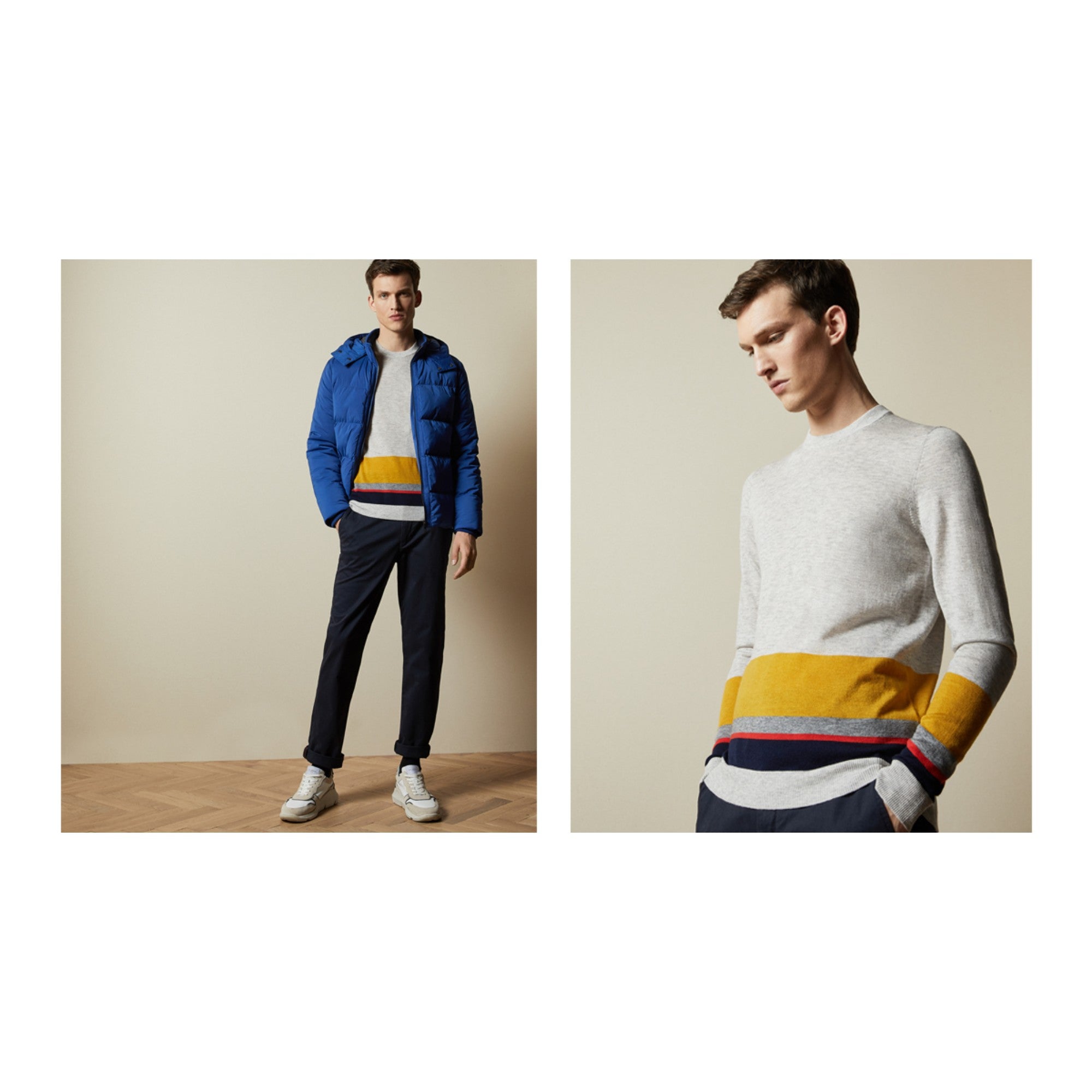 Men Mmk-Host-Ls Colour Block Crew Neck - Grey-Marl
