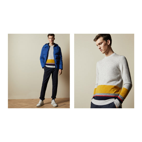 Men Mmk-Host-Ls Colour Block Crew Neck - Grey-Marl