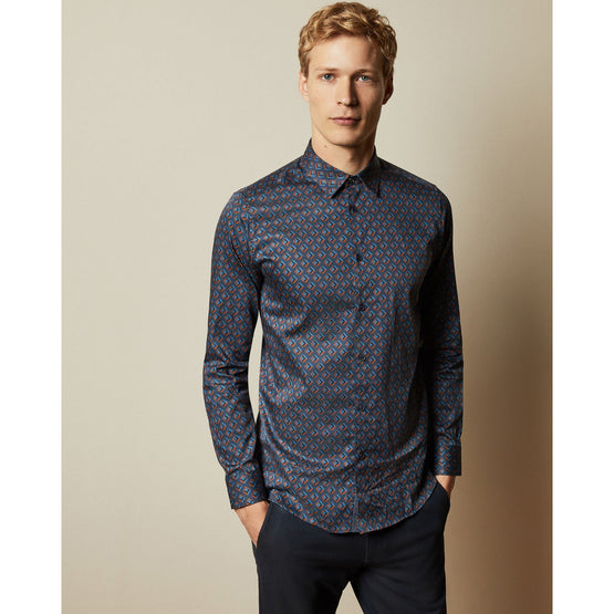 Men Mma-Glacee-Tc9M-Ls Geo Print Shirt - Navy