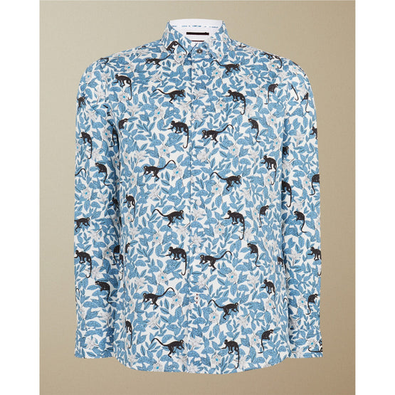 Men Mma-Yeux-Tc9M-Ls Monkey And Leaf Print Shirt - White