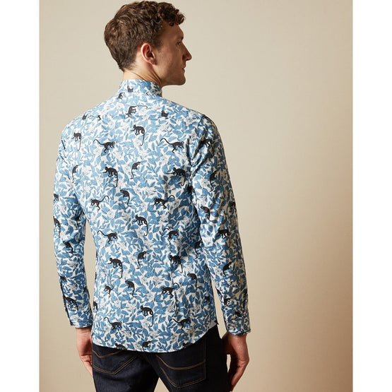 Men Mma-Yeux-Tc9M-Ls Monkey And Leaf Print Shirt - White