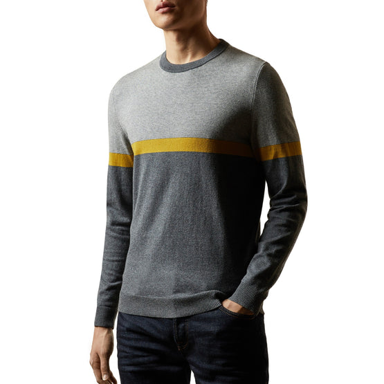 Men Mmk-Pushit-Stripe Crew Neck - Grey-Marl