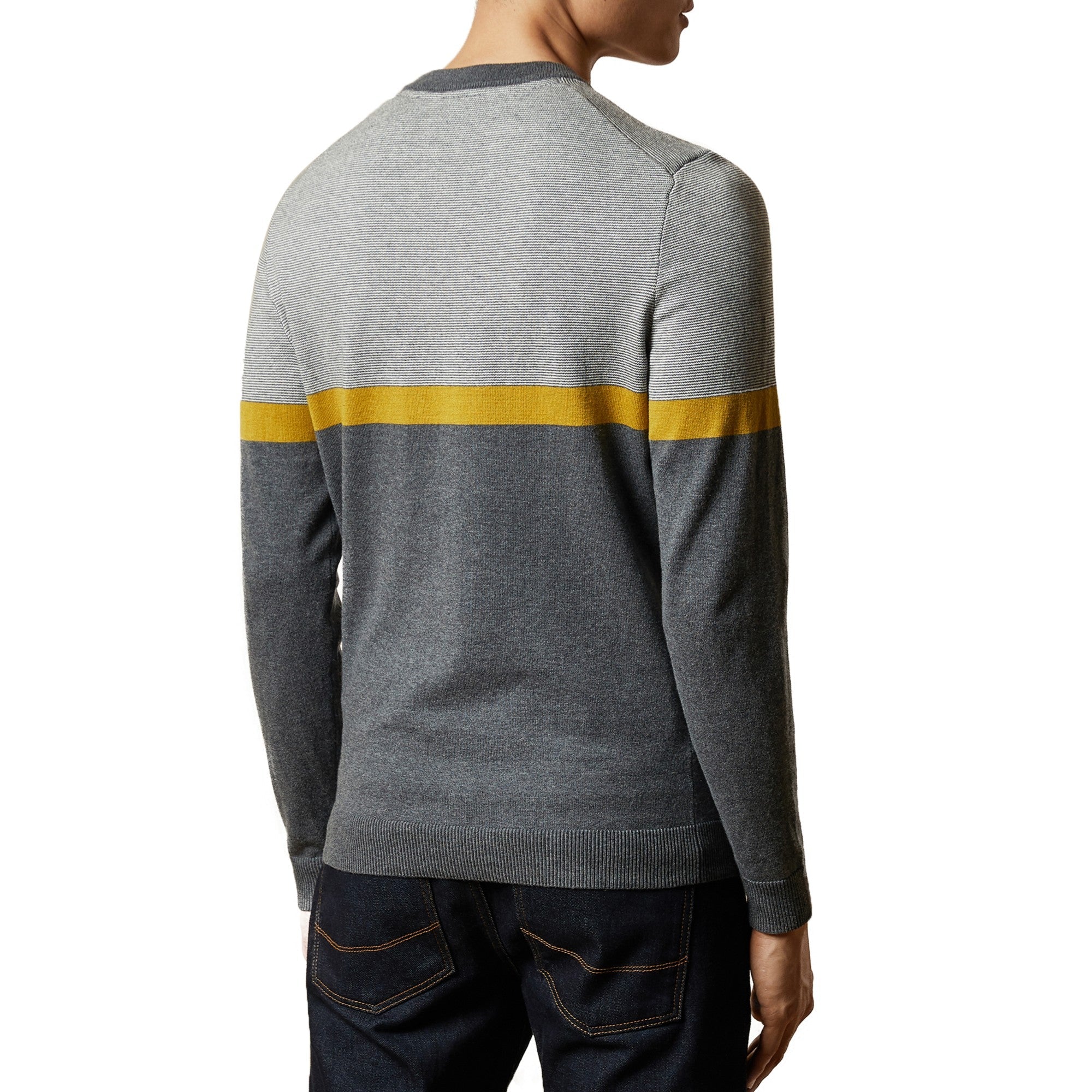 Men Mmk-Pushit-Stripe Crew Neck - Grey-Marl