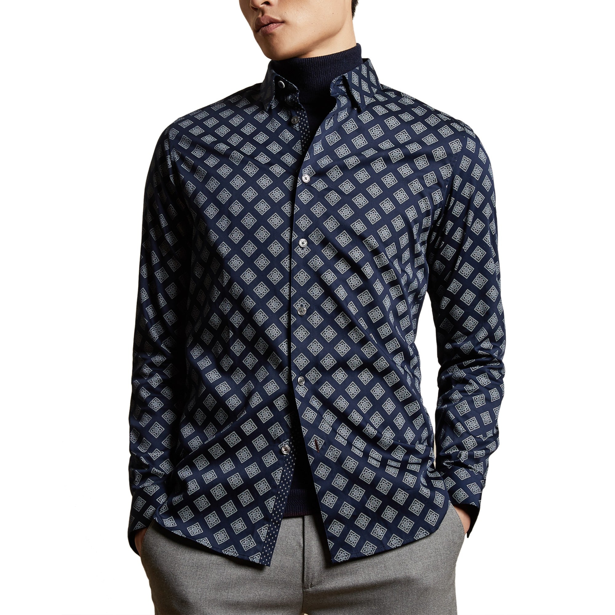 Men Mma-Tillyou-Ls Geo Print Shirt - Navy