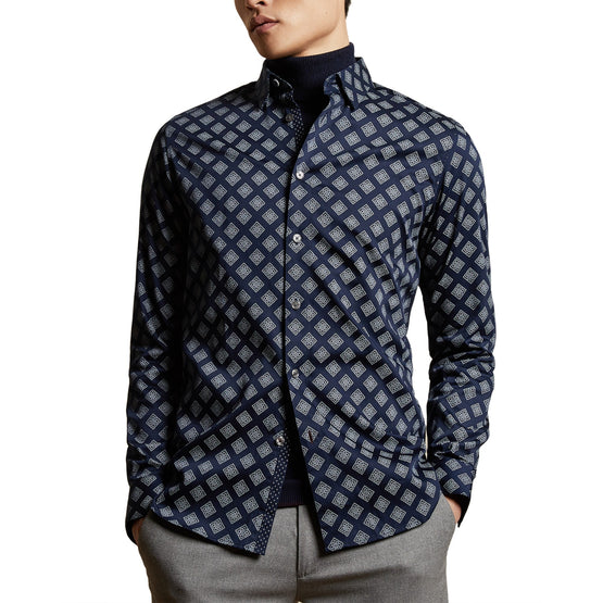 Men Mma-Tillyou-Ls Geo Print Shirt - Navy