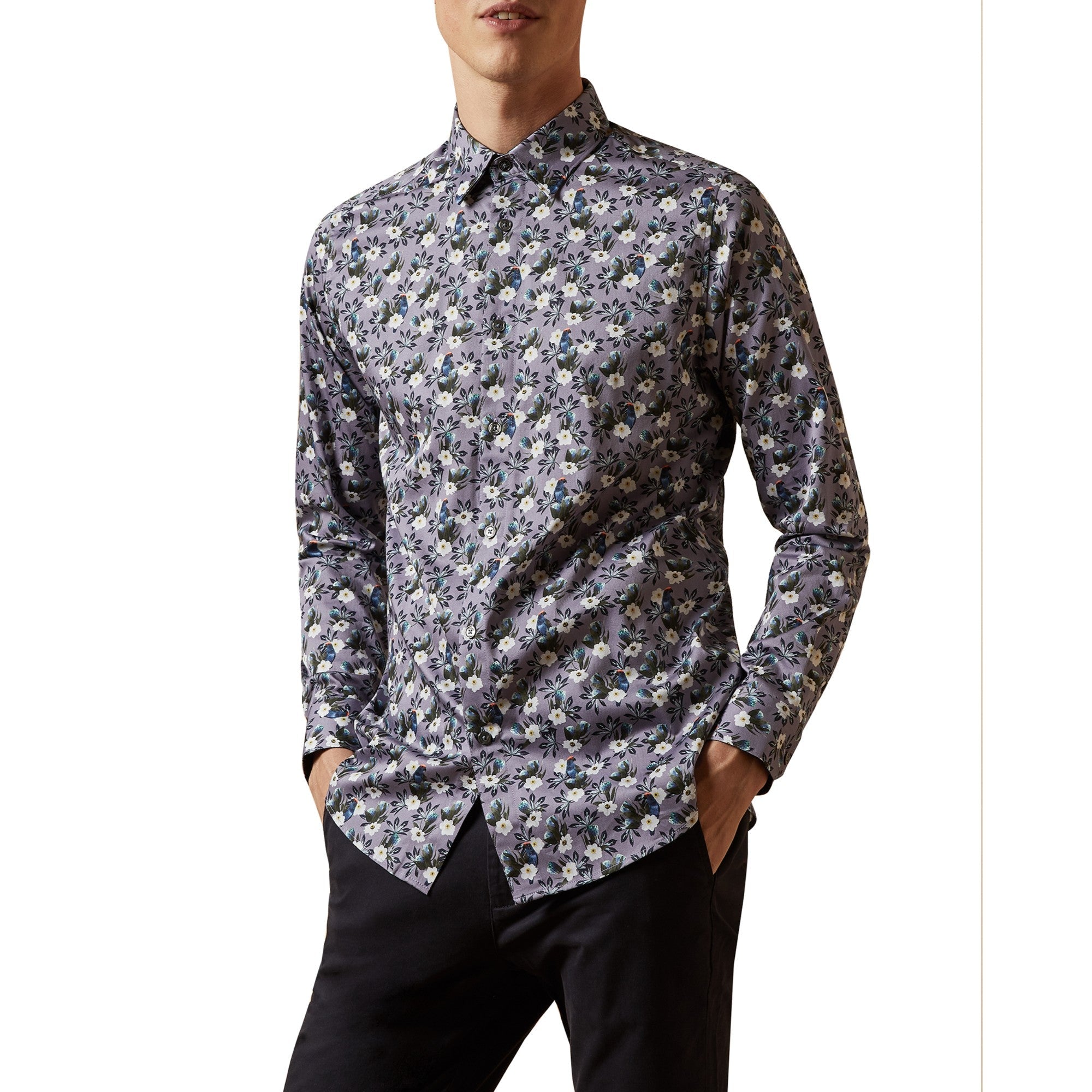 Men Mma-Shecan-Ls Bird And Flower Print Shirt - Lilac