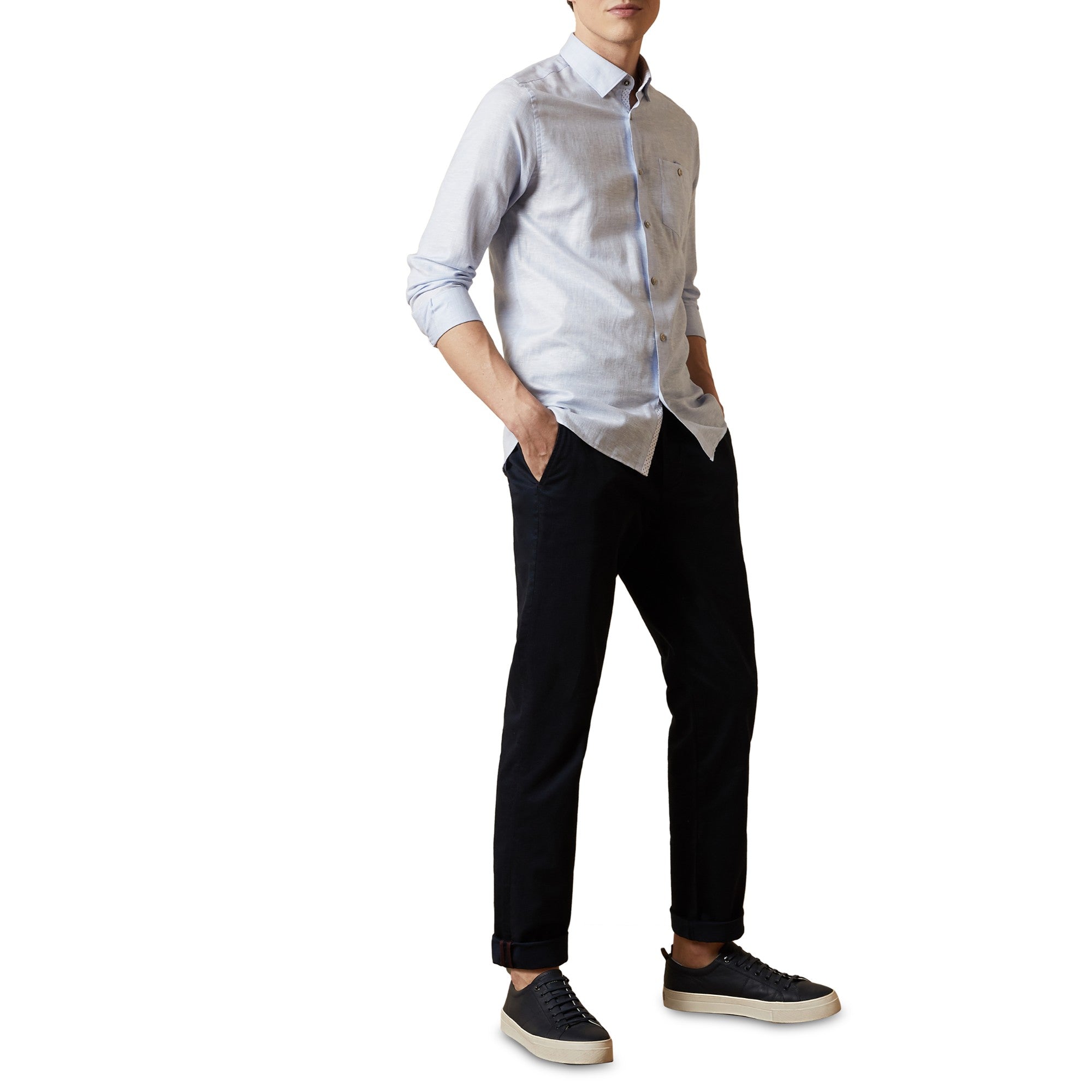 Men Mma-Tiptoe-Ls Linen Shirt - Lt-Blue