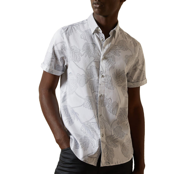 Men Mma-Downdog-Ss Parrot And Leaf Print Shirt - White