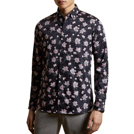 Men Mma-Resep-Ls Flower Print Shirt - Navy