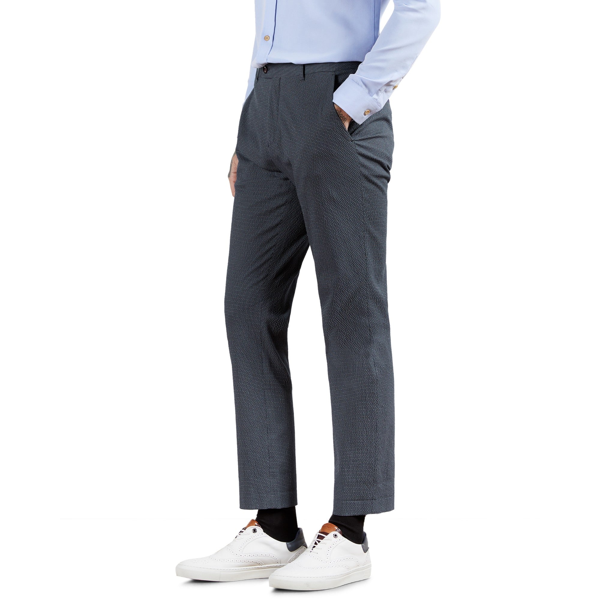 Men Mmt-Cactust-Slim Fit Tonal Micro Check Suit Trouser - Navy