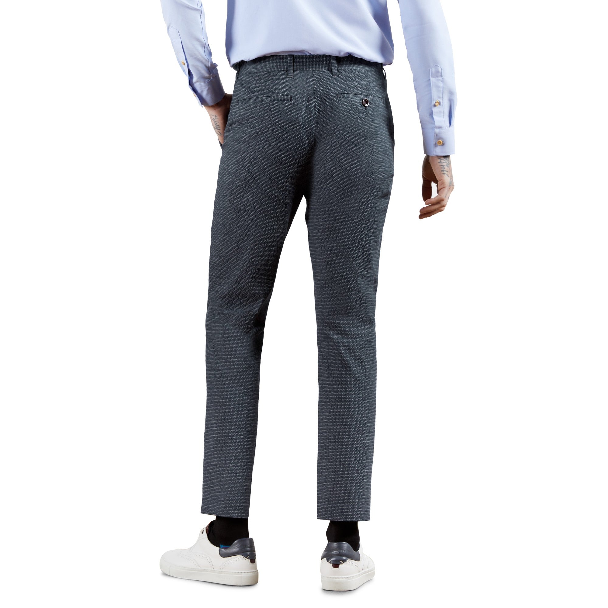 Men Mmt-Cactust-Slim Fit Tonal Micro Check Suit Trouser - Navy