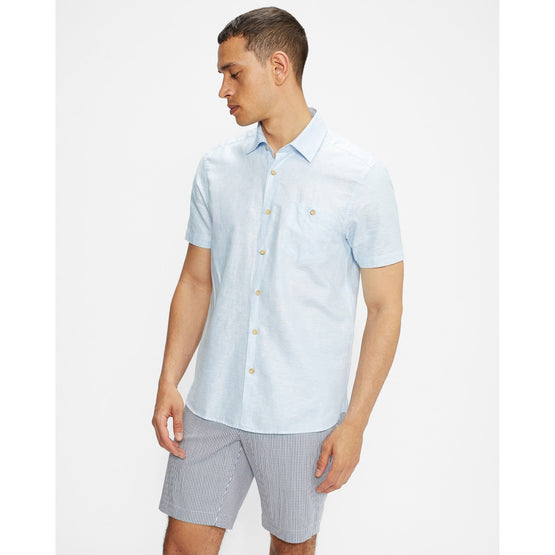 Men Mma-Civiche-Ss Plain Linen Shirt - Lt-Blue