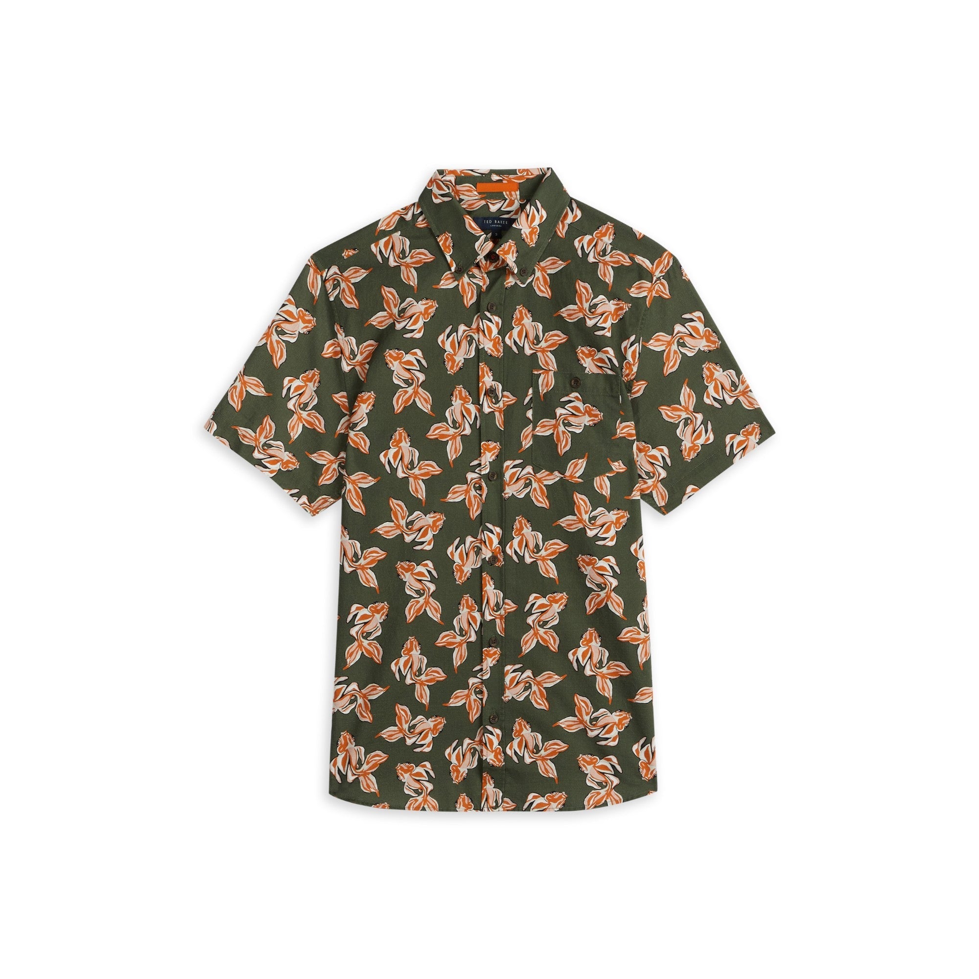 Men Mma-Pokee-Ss Linen Printed Shirt - Khaki