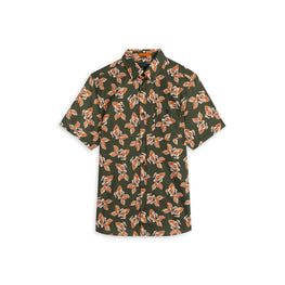 Men Mma-Pokee-Ss Linen Printed Shirt - Khaki
