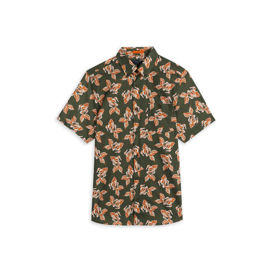 Men Mma-Pokee-Ss Linen Printed Shirt - Khaki