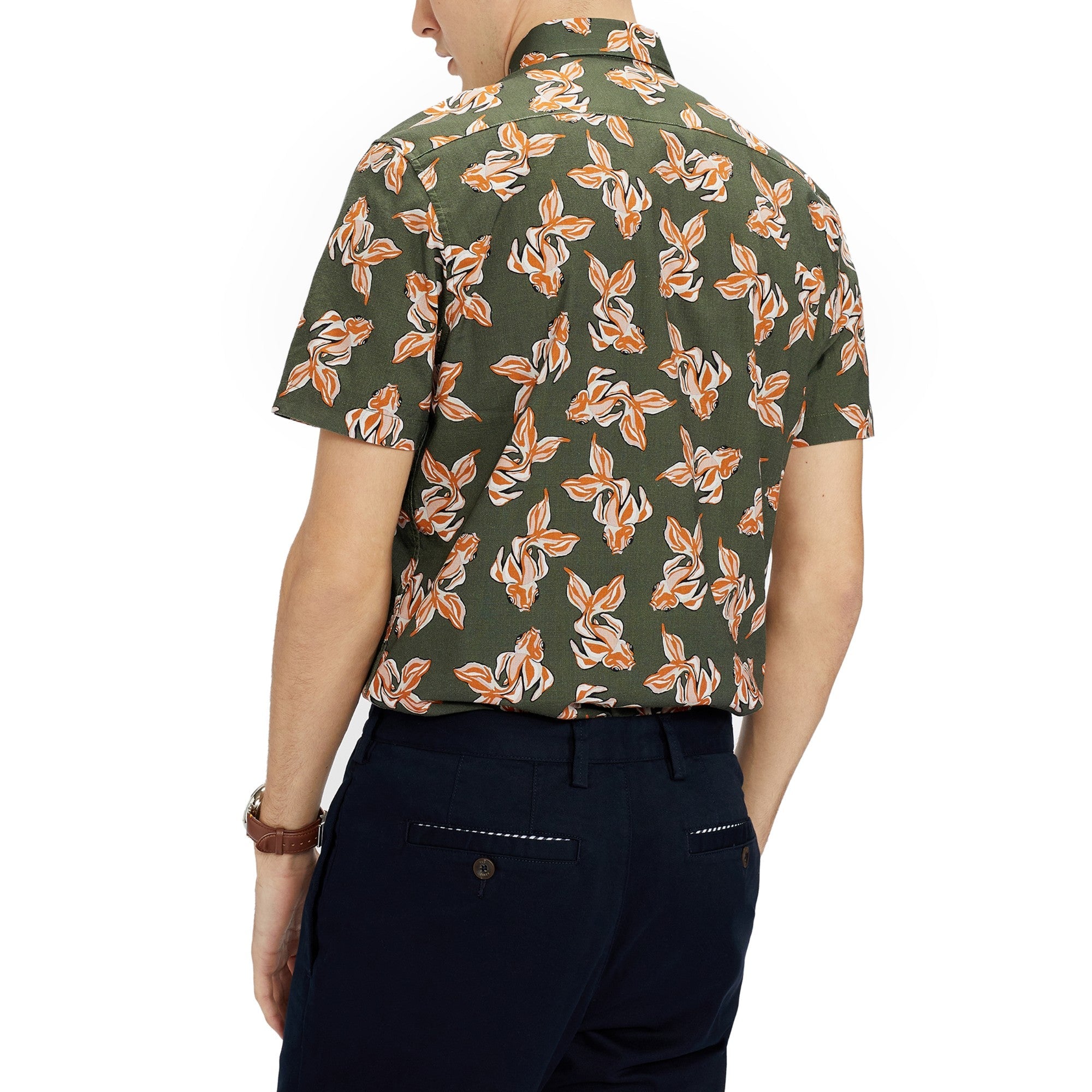 Men Mma-Pokee-Ss Linen Printed Shirt - Khaki