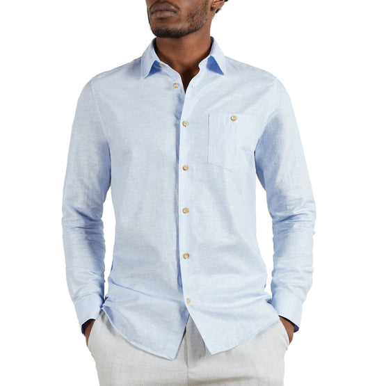Men Mma-Sauss-Ls Linen Shirt - Lt-Blue