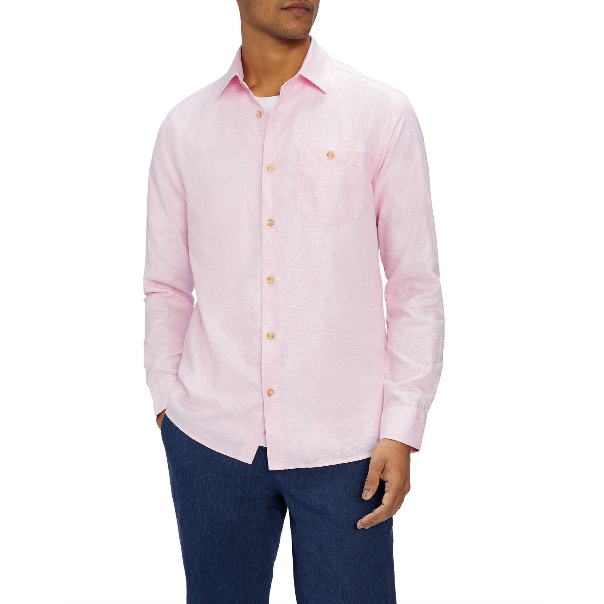 Men Mma-Sauss-Ls Linen Shirt - Pink