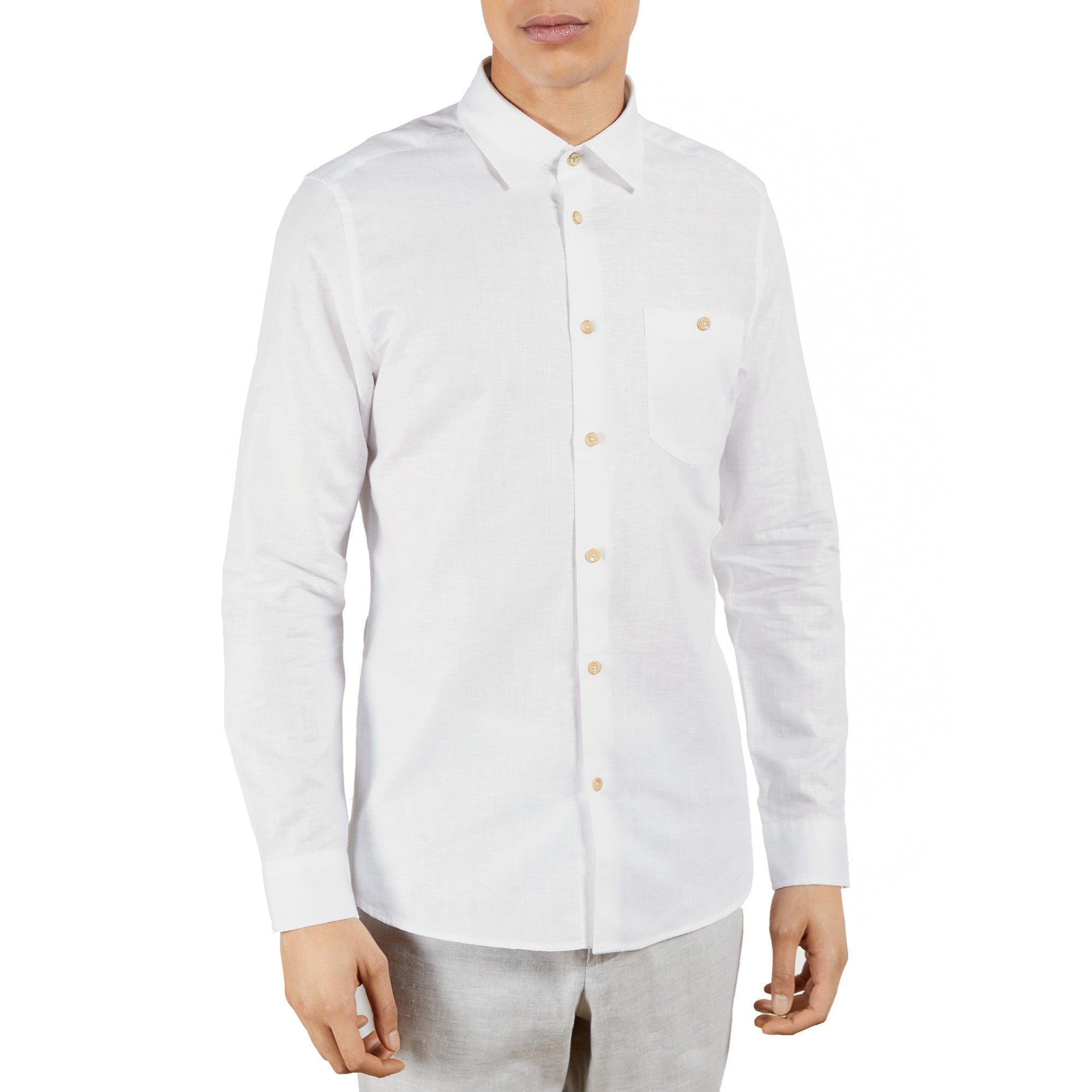 Men Mma-Sauss-Ls Linen Shirt - White