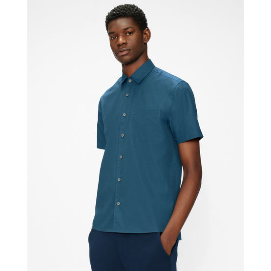 Men Mma-Wolks-Ss Drop Hem Plain Shirt - Blue