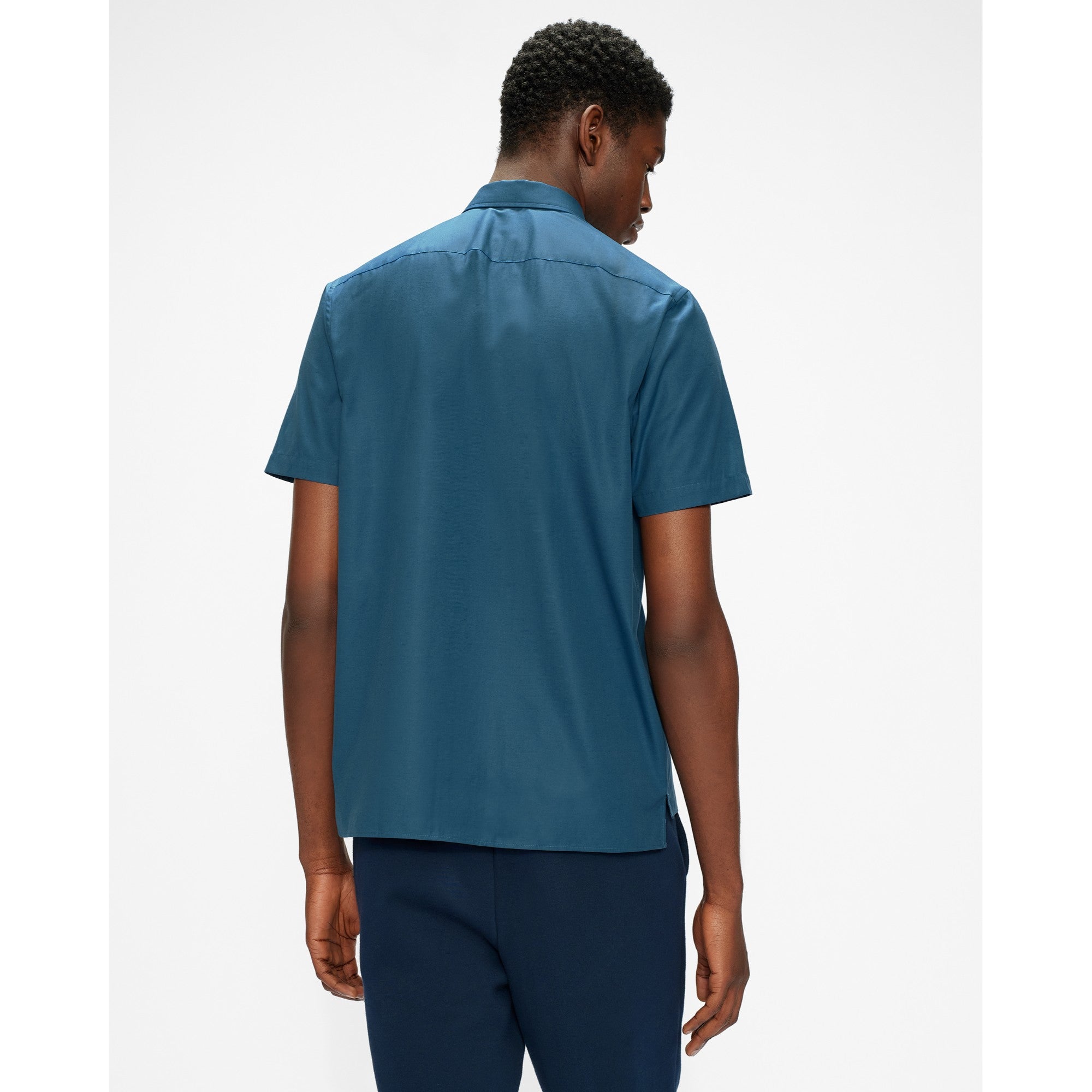 Men Mma-Wolks-Ss Drop Hem Plain Shirt - Blue
