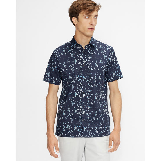 Men Mma-Thouhts-Ss Raindrop Print Shirt - Blue