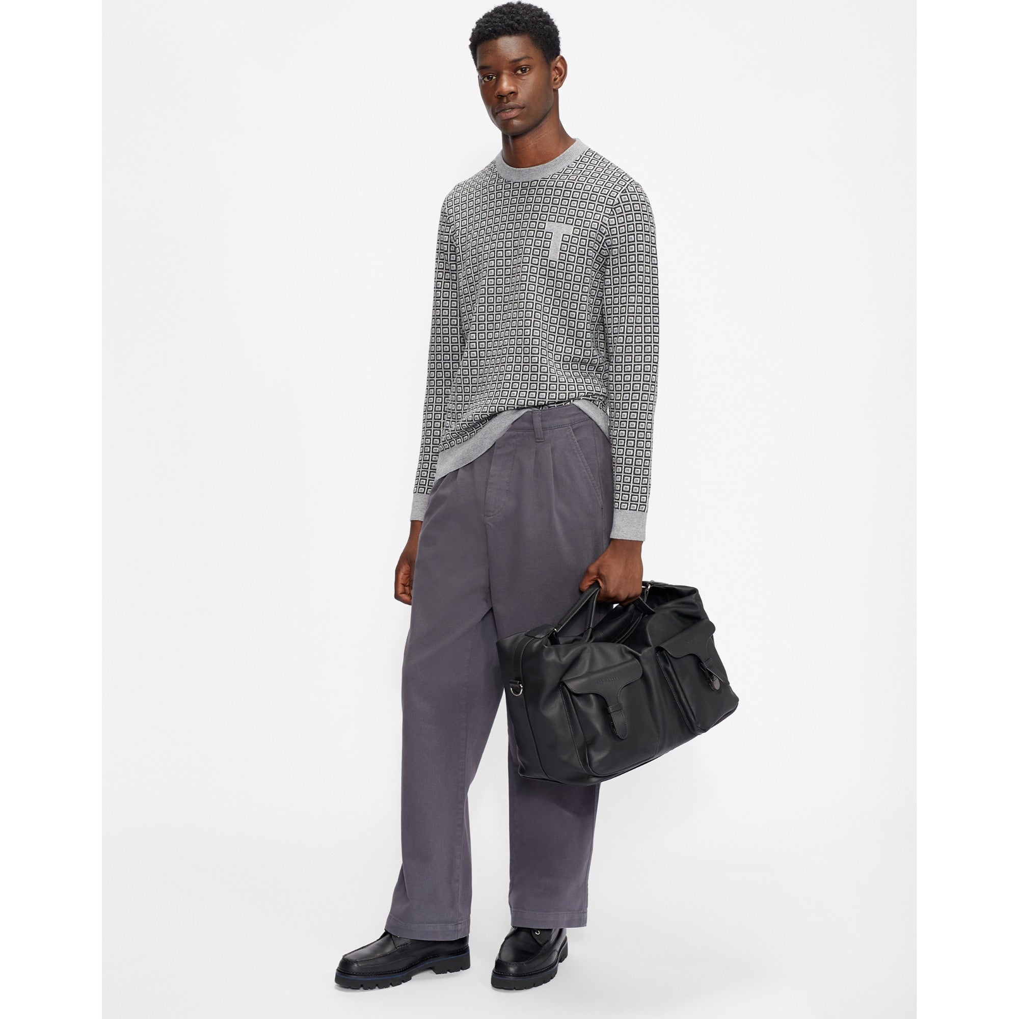 Men Mmk-Sprin-Ls Patterned Crew Neck - Grey