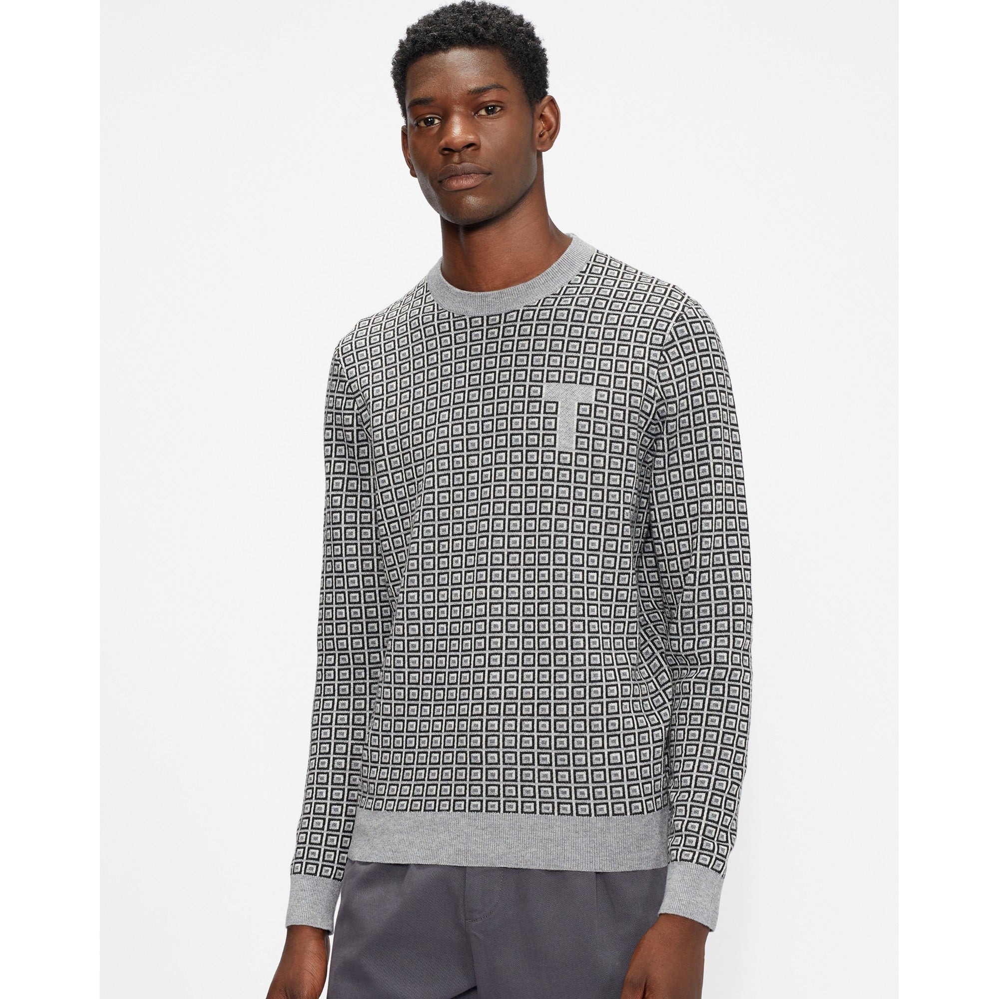 Men Mmk-Sprin-Ls Patterned Crew Neck - Grey
