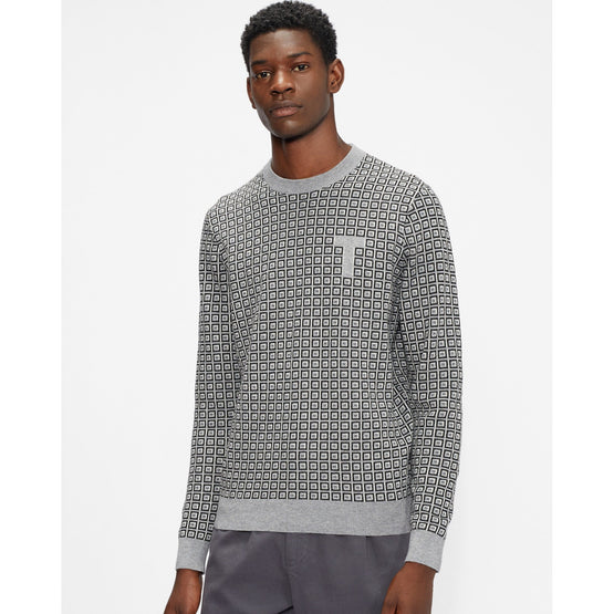 Men Mmk-Sprin-Ls Patterned Crew Neck - Grey