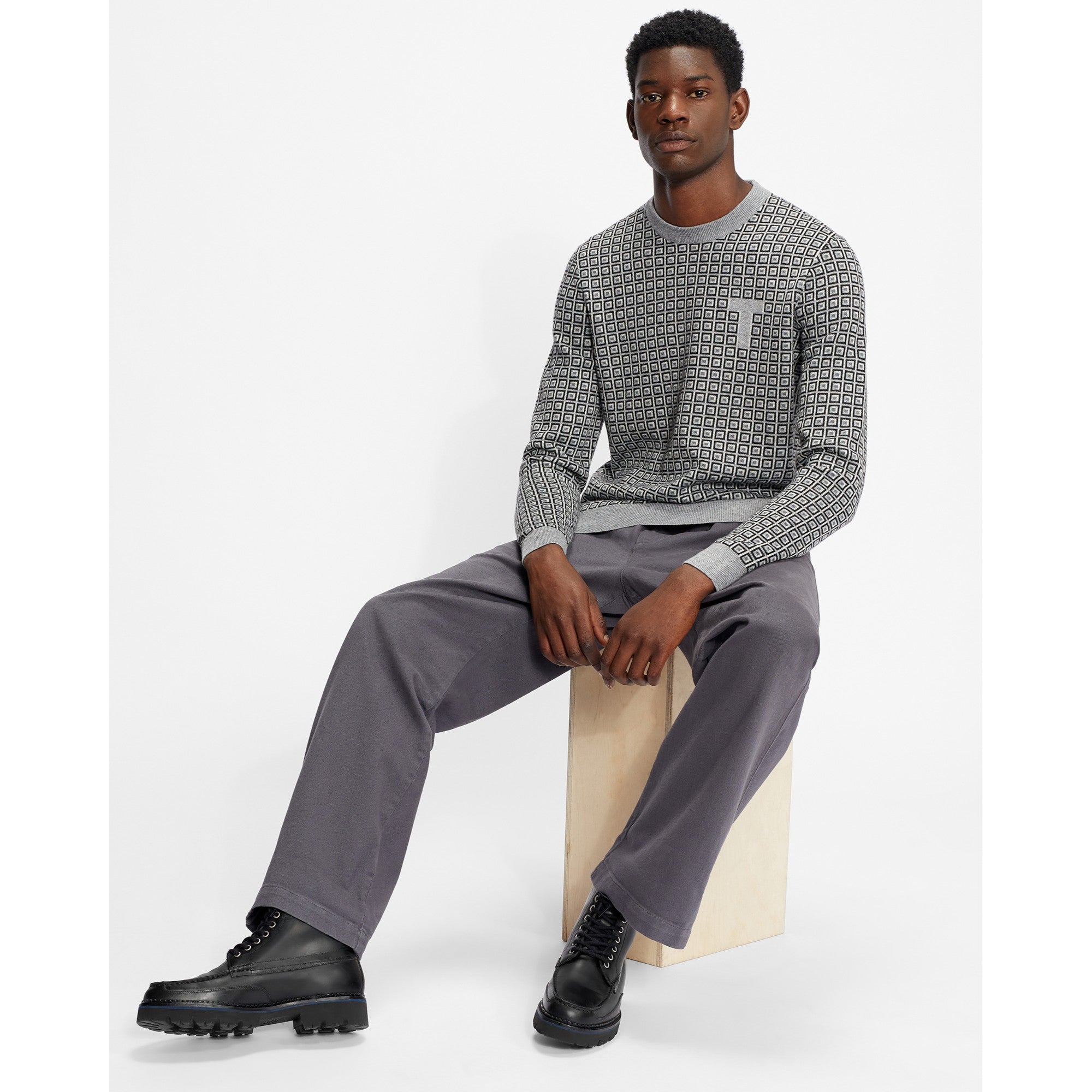 Men Mmk-Sprin-Ls Patterned Crew Neck - Grey