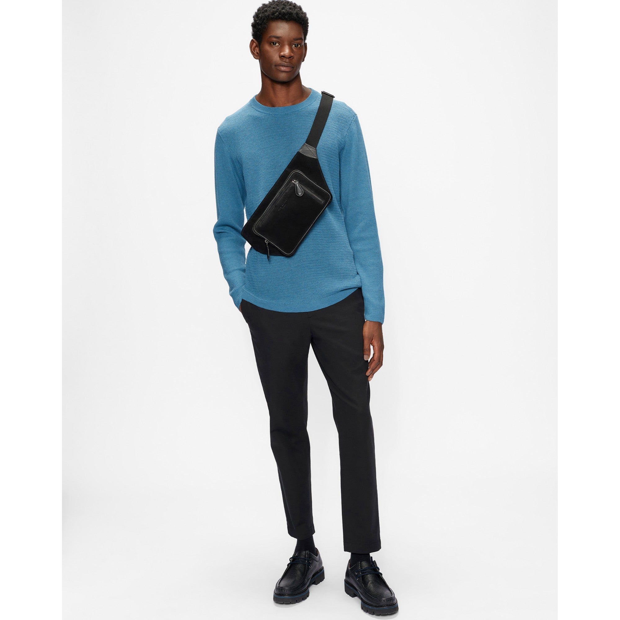 Men Mmk-Sett-Ls Textured Crew Neck - Brt-Blue