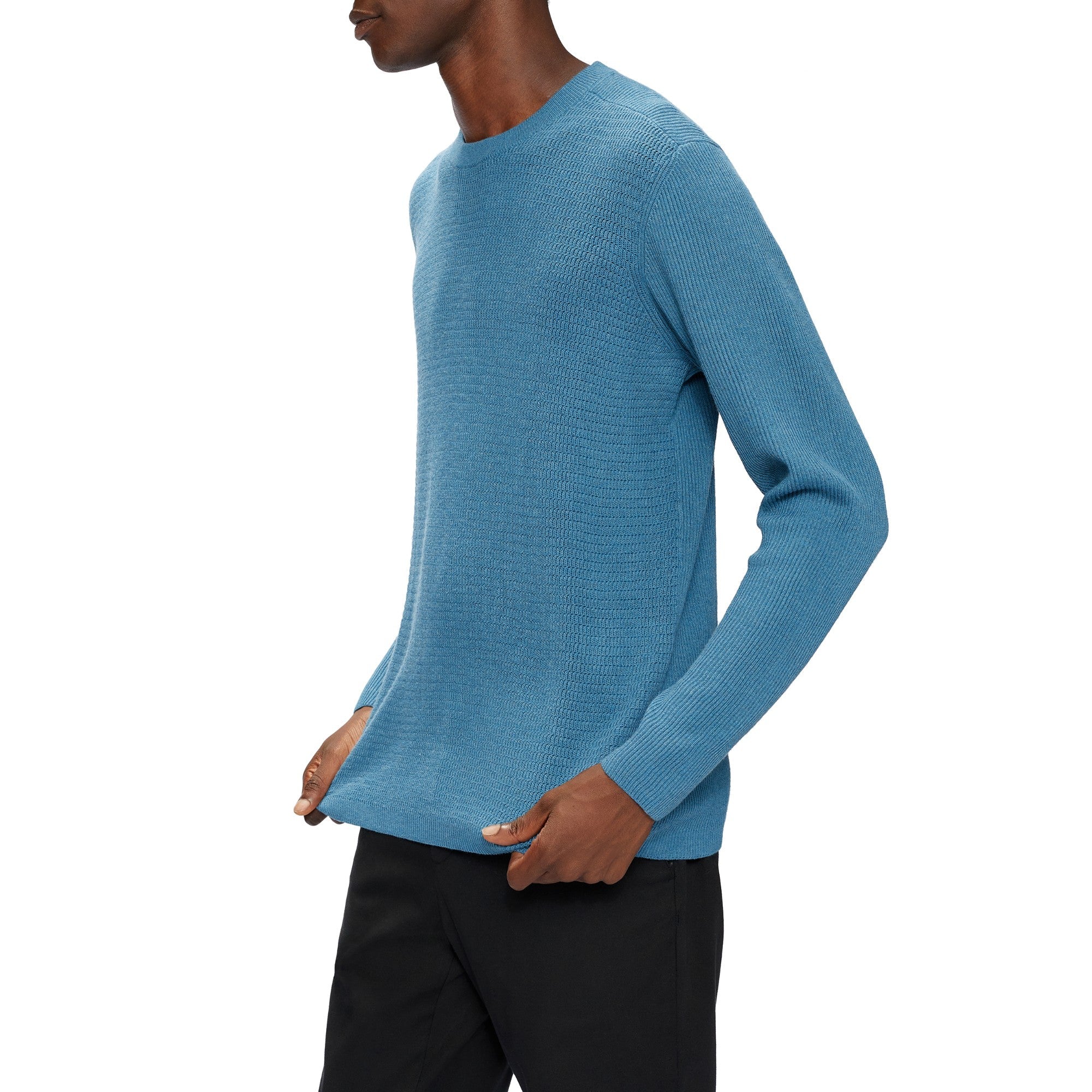 Men Mmk-Sett-Ls Textured Crew Neck - Brt-Blue