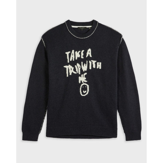 Men Mmk-Dewent-Ls Slogan Crew Neck - Charcoal