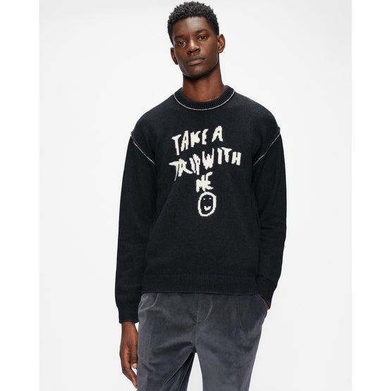 Men Mmk-Dewent-Ls Slogan Crew Neck - Charcoal