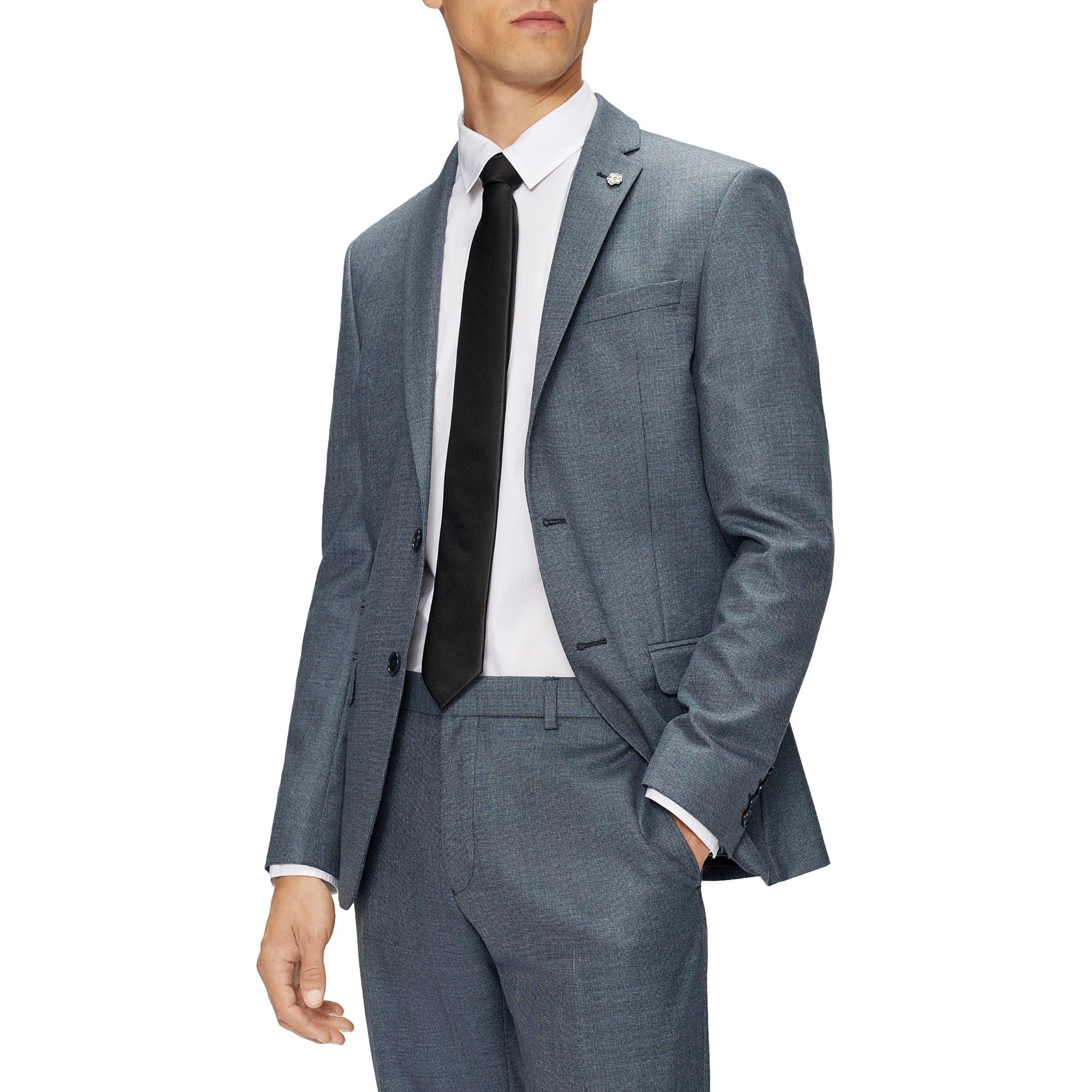 Men Mps-Darlyjs-Slim Fit Textured Suit Jacket - Blue