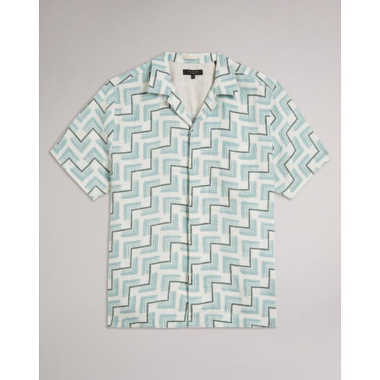 Men Mma-Brecon-Ss Retro Geo Print Shirt - Sky-Blue