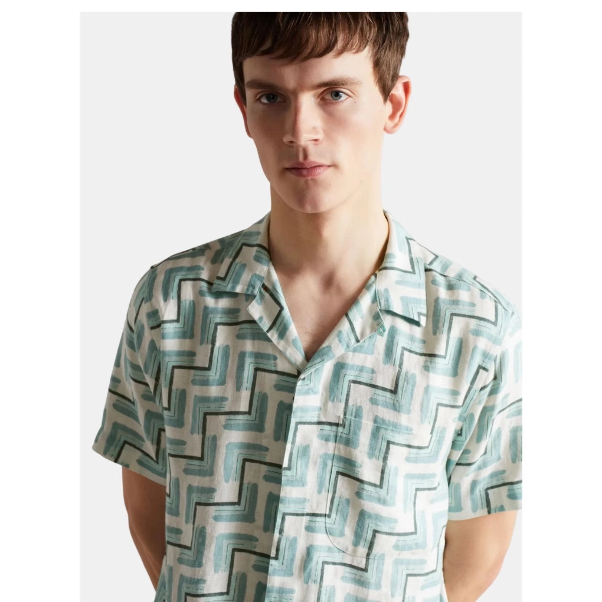 Men Mma-Brecon-Ss Retro Geo Print Shirt - Sky-Blue