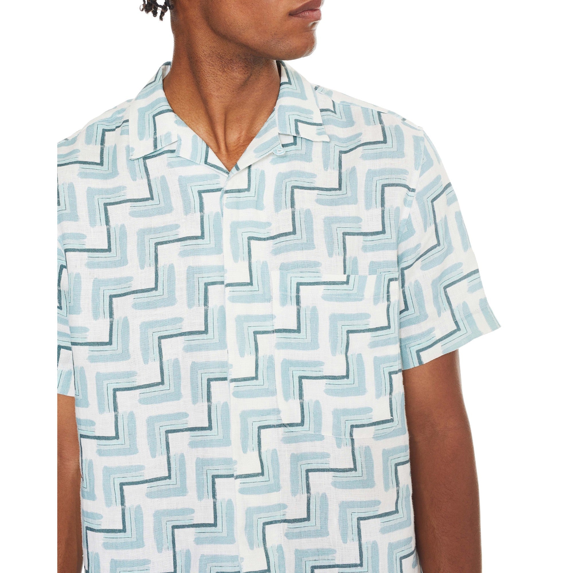 Men Mma-Brecon-Ss Retro Geo Print Shirt - Sky-Blue